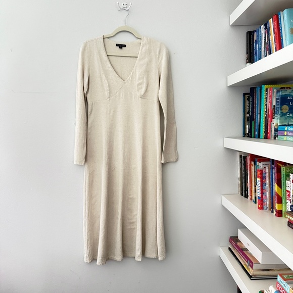 James Perse Oatmeal colored Textured Woven Midi Dress sz 1 Small - Picture 1 of 11